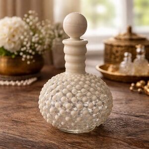 VINTAGE, FENTON, HOBNAIL, WHITE OPALESCENT, GLASS COLOGNE BOTTLE, W/STOPPER. G12